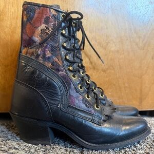 Vintage Capezio Black and Multicolor Lace-Up Boots